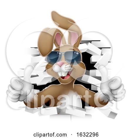 Cool Easter Bunny Shades Thumbs up Breaking Wall by AtStockIllustration