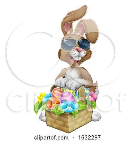 Easter Bunny in Sunglasses Eggs Hunt Cartoon by AtStockIllustration