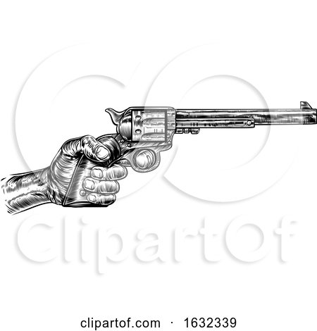 Hand Holding Western Pistol Gun Revolver by AtStockIllustration