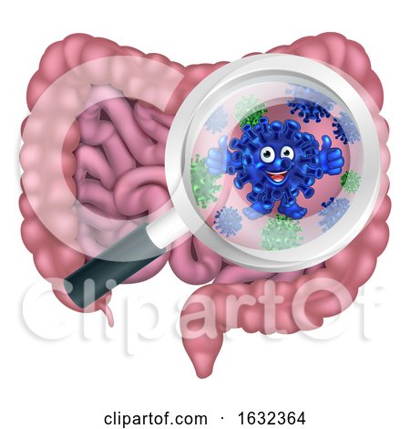 Bacteria Cartoon Character in Gut or Intestines by AtStockIllustration