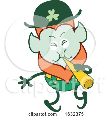 St Patricks Day Leprechaun Playing a Cornet by Zooco