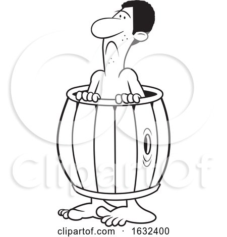 Cartoon Lineart down and out Black Man Wearing a Barrel by Johnny Sajem