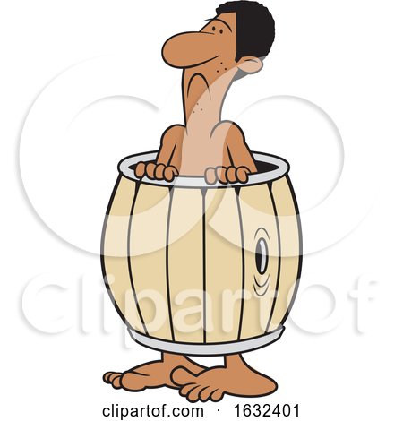 Cartoon down and out Black Man Wearing a Barrel by Johnny Sajem