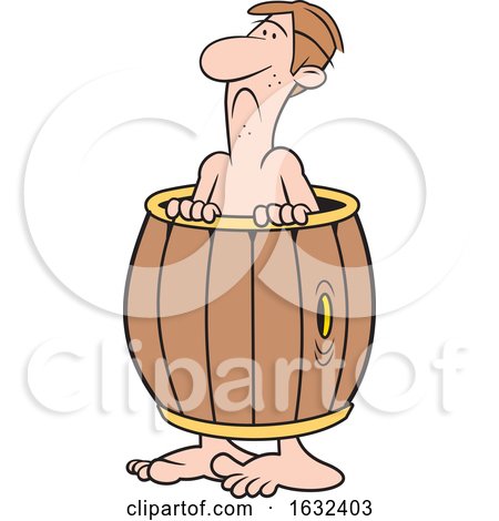 Cartoon down and out White Man Wearing a Barrel by Johnny Sajem