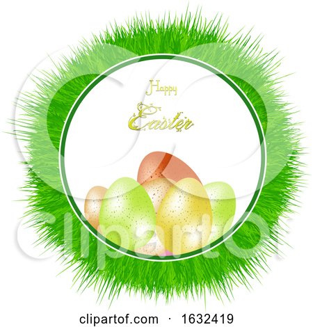 Happy Easter Greeting with Eggs in a Grass Frame by elaineitalia