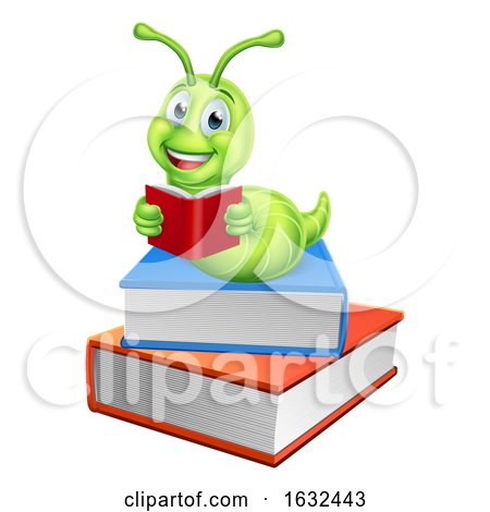 Caterpillar Bookworm Worm on Books Reading by AtStockIllustration
