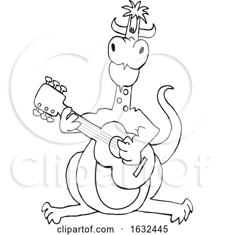 Cartoon Black and White Dragon Playing a Guitar by djart