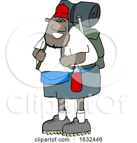 Cartoon Happy Black Male Hiker with Gear by djart