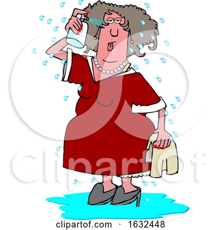 Cartoon White Woman Spraying Herself down During a Hot Flash by djart