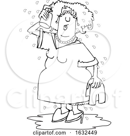 Cartoon Black and White Woman Spraying Herself down During a Hot Flash by djart