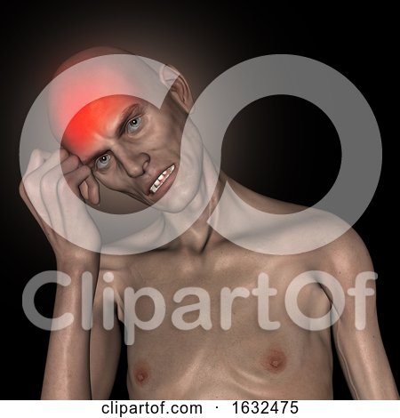 3D Old Thin Man Holding Head in Pain by KJ Pargeter