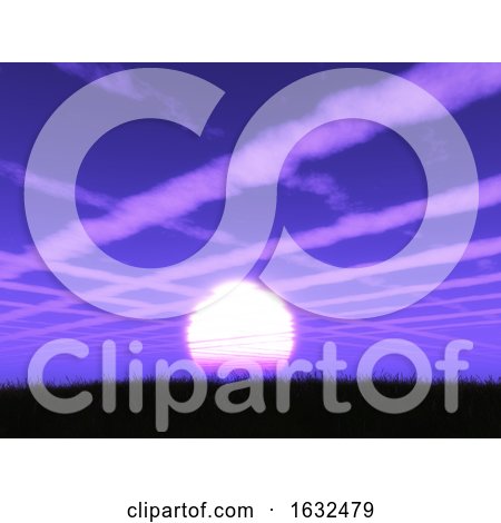 3D Purple Sunset Landscape with Cloud Trails in the Sky by KJ Pargeter