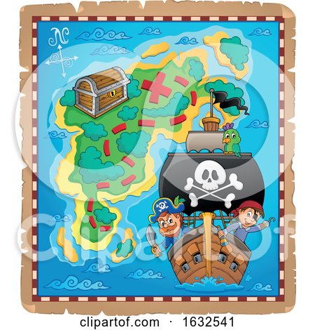 Pirate Ship and Treasure Island Map by visekart
