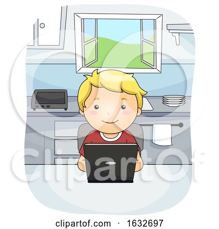 Kid Boy Laptop Kitchen Illustration by BNP Design Studio