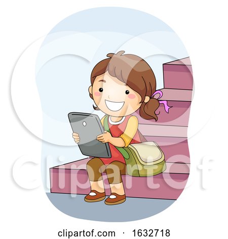 Kid Girl Student Tablet Stairs Illustration by BNP Design Studio