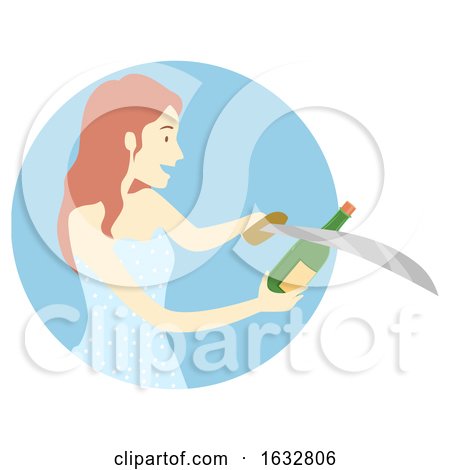 Girl Try Sabrage Champagne Illustration by BNP Design Studio