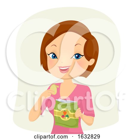 Girl Eat Vegan Chips Snacks Illustration by BNP Design Studio