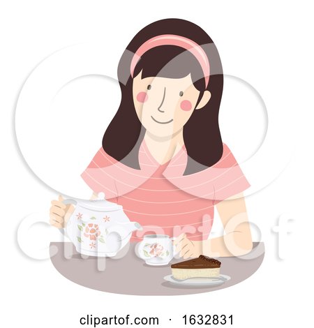 Girl Drink Tea Cake Illustration by BNP Design Studio