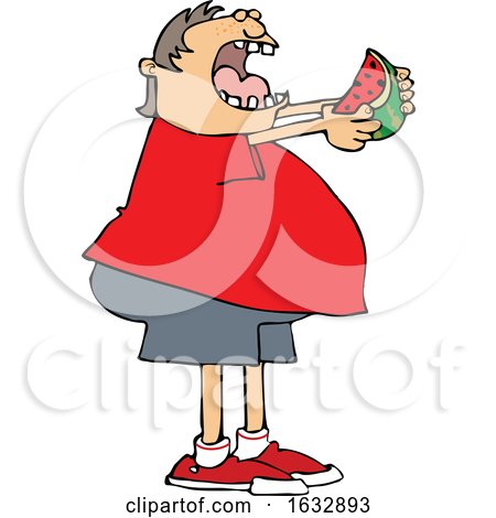 Cartoon Chubby White Boy Eating a Watermelon by djart