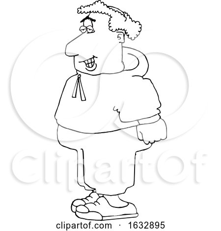 Cartoon Black and White Chubby Balding Male Jogger in Sweats by djart