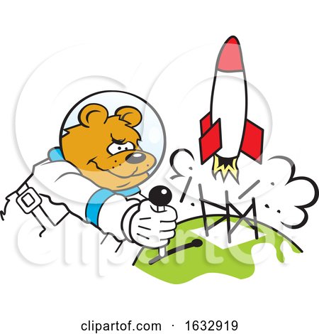 Cartoon Determined Astronaut Bear Launching a Rocket by Johnny Sajem
