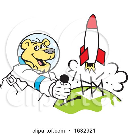 Cartoon Astronaut Cougar Launching a Rocket by Johnny Sajem