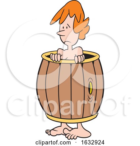 Cartoon down and out White Woman Wearing a Barrel by Johnny Sajem