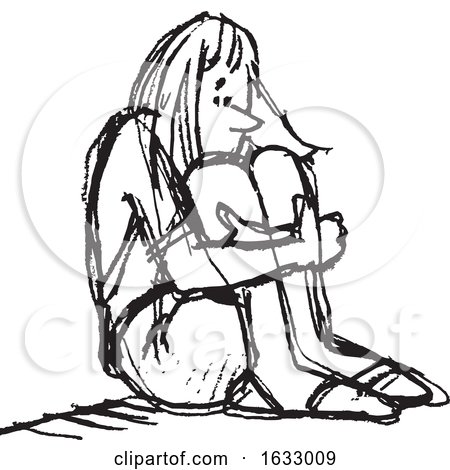 Sketched Depressed Woman Hugging Her Knees by Johnny Sajem