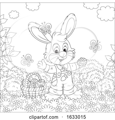 Black and White Easter Bunny with a Basket of Eggs by Alex Bannykh