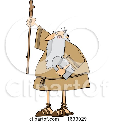 Cartoon Moses Holding up a Stick and the Ten Commandments Tablet by djart