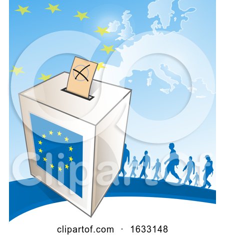 European Ballot Box and Silhouetted People Against a Map by Domenico Condello