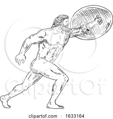 Hercules with Shield Urging Forward Drawing Black and White by patrimonio