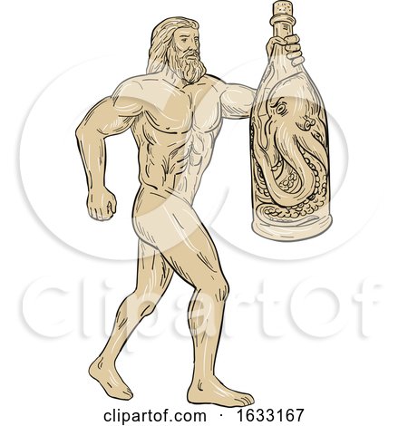 Hercules with Bottled up Angry Octopus Drawing by patrimonio