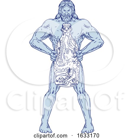 Hercules Holding Bottle with Octopus Inside Drawing by patrimonio