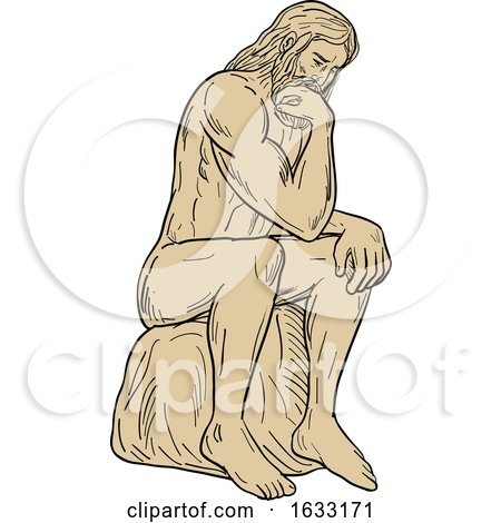 Man with Beard Sitting Thinking Drawing by patrimonio