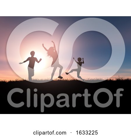 3D Silhouettes of Children Playing in a Sunset Landscape by KJ Pargeter