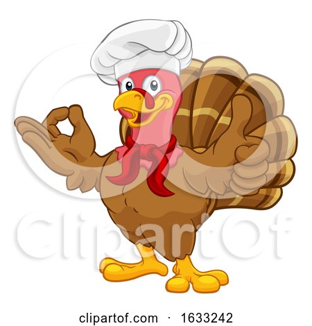 Turkey Chef Thanksgiving or Christmas Cartoon by AtStockIllustration