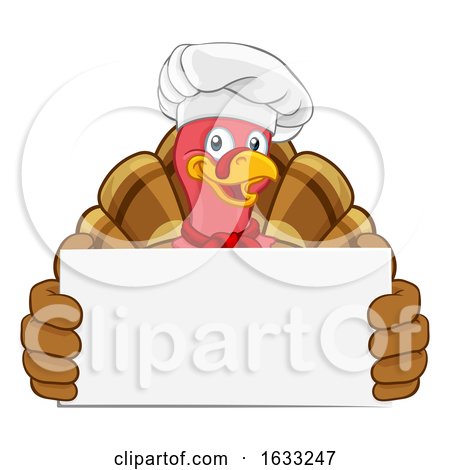 Turkey Chef Thanksgiving or Christmas Cartoon by AtStockIllustration