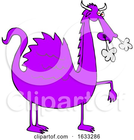 Cartoon Purple Dragon Blowing Smoke from His Nostrils by djart