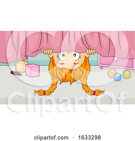 Kid Girl Look Under Bed Illustration by BNP Design Studio