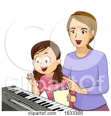 Kid Girl Piano Lesson Teacher Illustration by BNP Design Studio