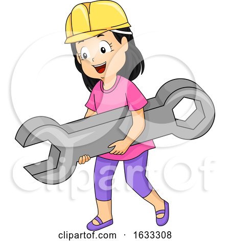 Kid Girl Wrench Construction Hat Illustration by BNP Design Studio
