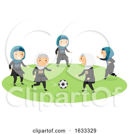 Stickman Kids Girls Play Football Illustration by BNP Design Studio