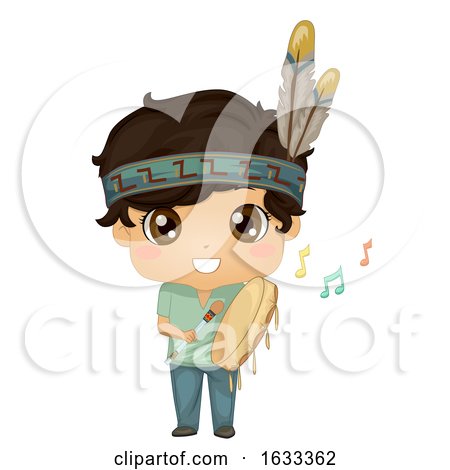 Kid Boy Indian Powwow Hand Drum Illustration by BNP Design Studio