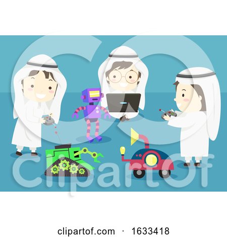 Kids Boys Muslim Play Robots Illustration by BNP Design Studio