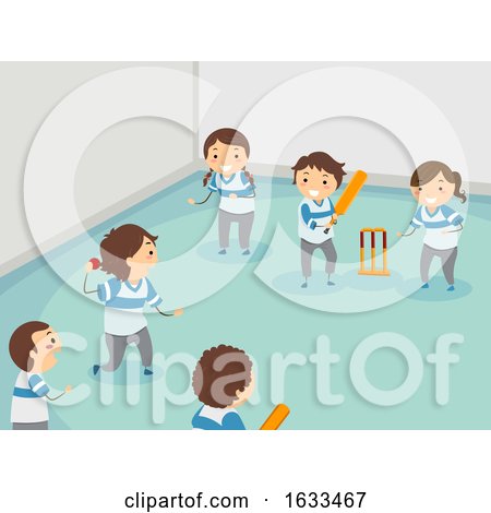 Stickman Kids Play Indoor Cricket Illustration by BNP Design Studio