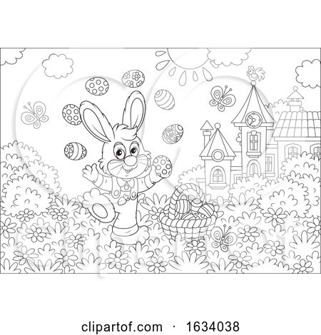 Black and White Bunny Rabbit Juggling Easter Eggs by Alex Bannykh