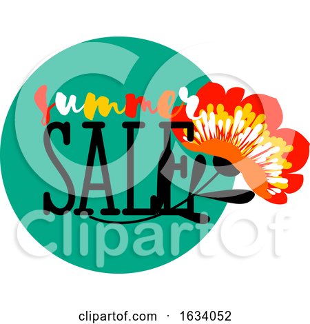 Summer Sale Badge with Vivid Red Flower and Elegant Text on a Green by elena