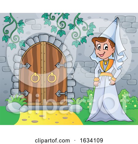 Medieval Lady by a Castle Door by visekart