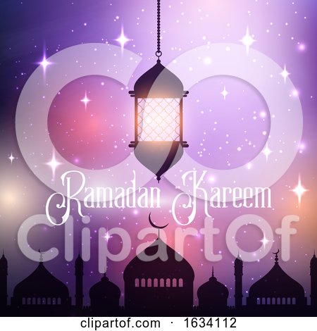 Ramadan Kareem Background with Hanging Lantern and Mosque Silhouette by KJ Pargeter